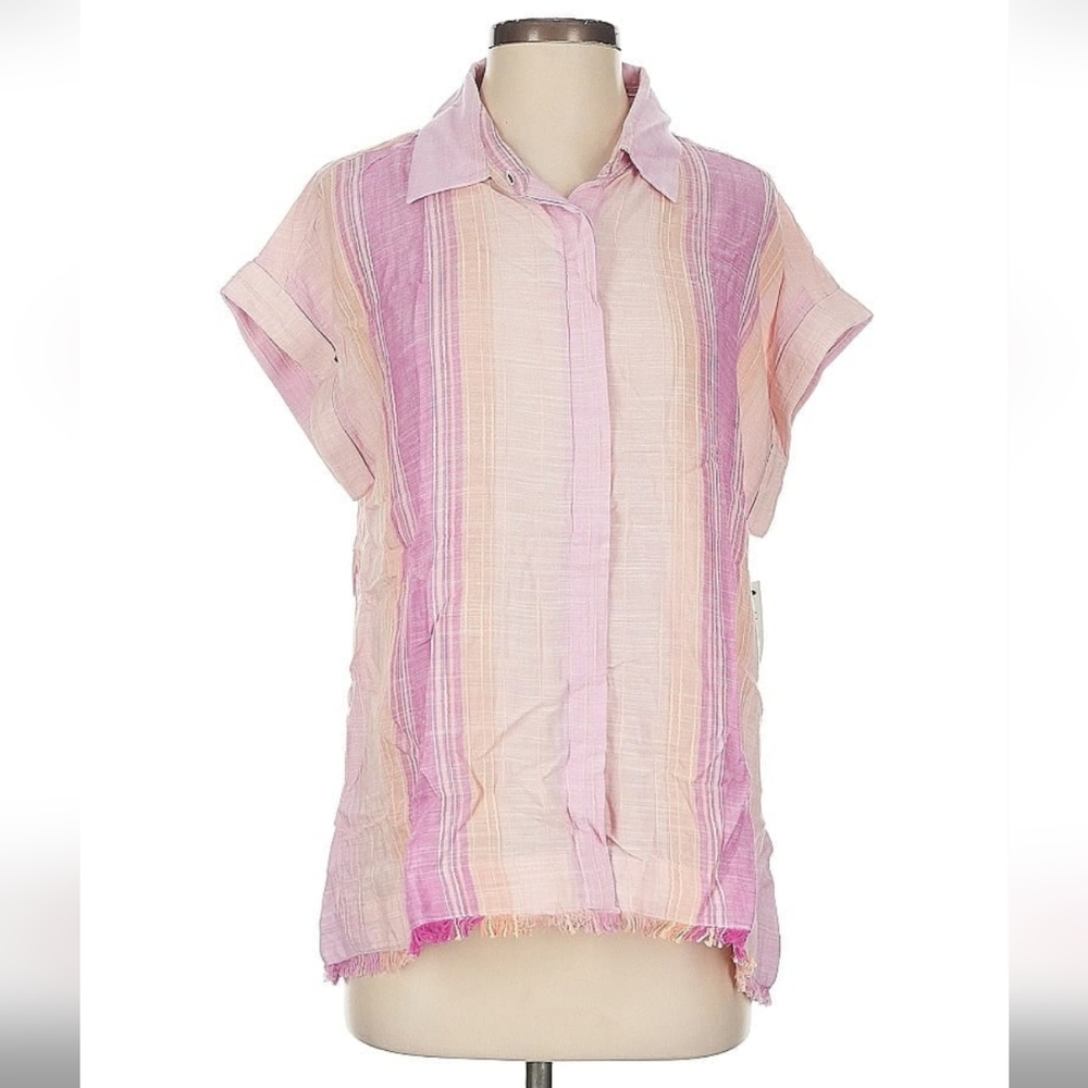 Liverpool Pink and Purple Boxy Blouse with Mandarin Collar